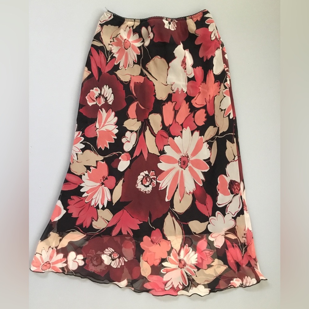 Y2K La Femme Sheer Flowy Skirt Floral Lined
